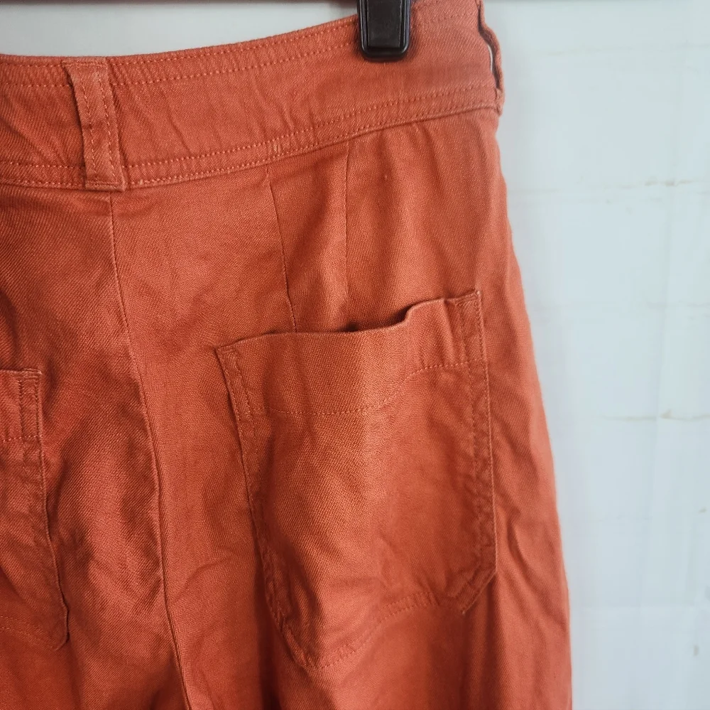 Maeve Anthropologie Ettie Linen Edition Wide Leg Crop Pants Rust High Rise 25P - Picture 8 of 15